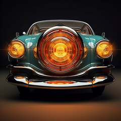 Retrofuturistic car front, vintage style of car fashion, Generative AI