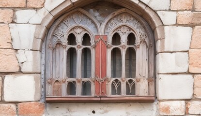 Fototapeta na wymiar Close up detail with old medieval architecture venetian window genrative ai