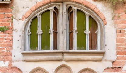 Close up detail with old medieval architecture venetian window genrative ai