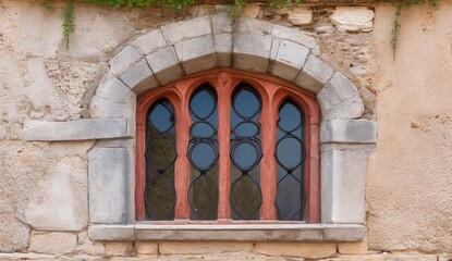 Fototapeta na wymiar Close up detail with old medieval architecture venetian window genrative ai
