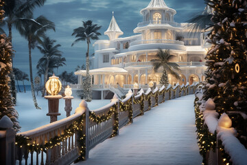 Luxury winter hotel or resort, concept of travel and tourism, snow and freezing cold