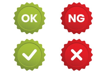 OK mark and NG mark, check mark and cross mark icons. Vectors illustration isolated on white background