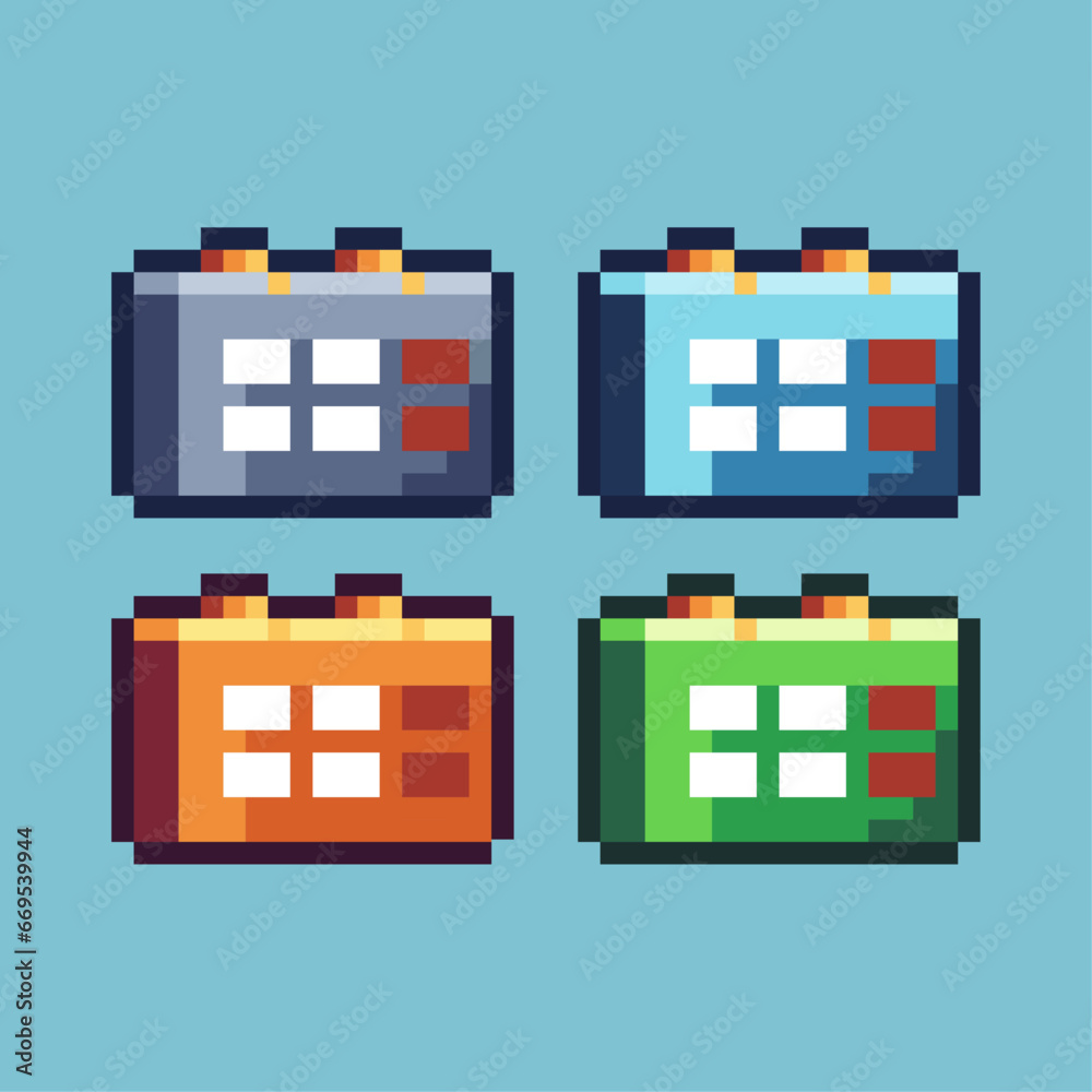Fototapete Pixel art sets of calendar with variation color item asset. Simple bits of calendar pixelated style. 8bits perfect for game asset or design asset element for your game design asset.