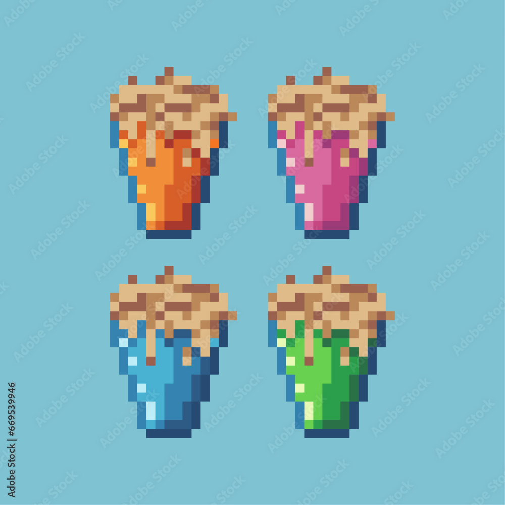 Poster pixel art sets of alcohol drink with variation color item asset. simple bits of wine pixelated style