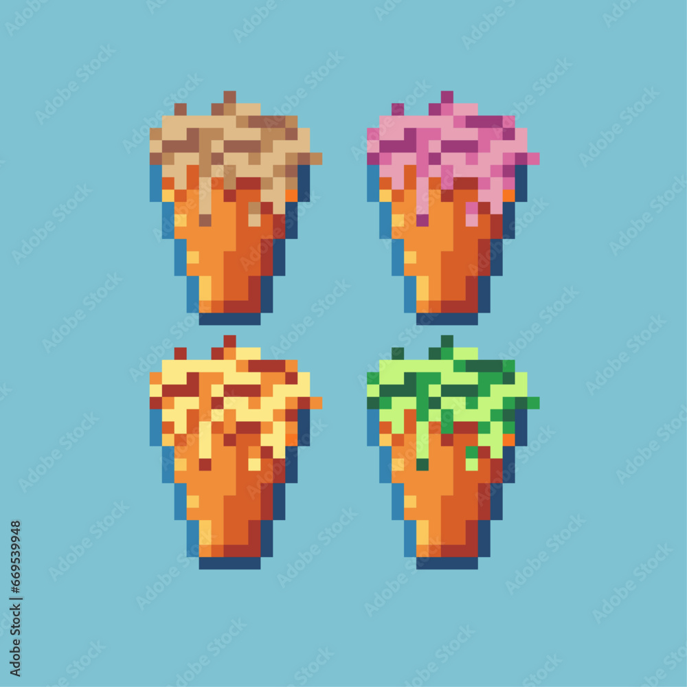 Poster pixel art sets of wine with variation color item asset. simple bits of wine pixelated style. 8bits p