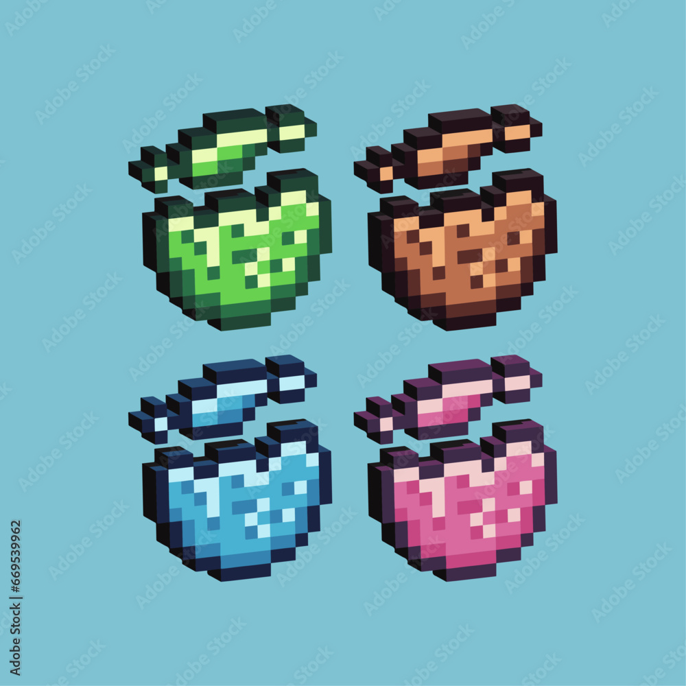 Poster isometric pixel art 3d of cookies for items asset. cookies on pixelated style.8bits perfect for game