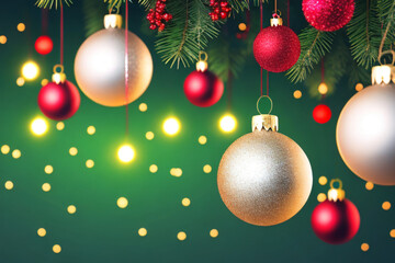 christmas background with balls and tree