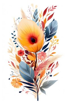 Conception de fleurs Boho sur fond blanc vierge, style de conception minimaliste simple, conception vectorielle. IA g&eacute;n&eacute;rative, IA
