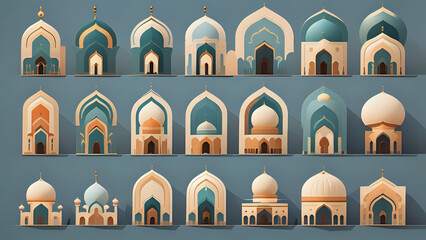 illustration of a set of icons mosque. icon set Ramadan or Ramadhan. icon set vector mosque. Ramadhan icons set promotion. benner. poster. Islamic. ikon masjid. 4k high quality. idea mosque Ramadan - obrazy, fototapety, plakaty