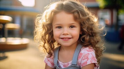 Portrait of a little happy girl on the street