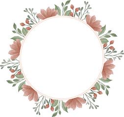 round frame with brown floral border