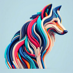 a wolf, minimalistic colorful organic forms, energy, assembled, layered, depth, alive vibrant, 3D, abstract, on a light blue background. AI Creative