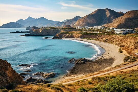 Beautiful coastal landscape in Cabo de Gata, Andalusia. Stunning natural park near Almeria. Generative AI