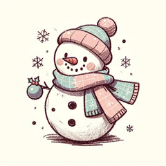 크리스마스 귀여운 눈사람 캐릭터 핸드 드로잉 스타일.