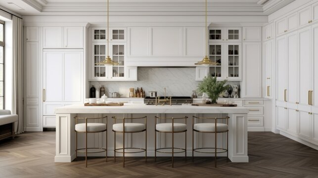 free photo of Beautiful white kitchen interior design