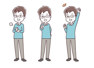 色々なポーズの私服の男性のイラスト