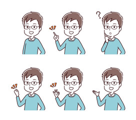 色々なポーズの私服の男性のイラスト