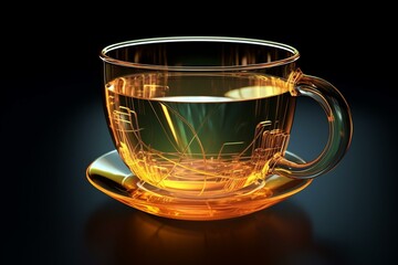Translucent glass teacup with computer-generated model. Generative AI