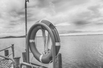Orange safety buoy on the beach at Balaton,Hungary.
