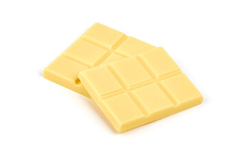 White chocolate pieces, isolated on white background.