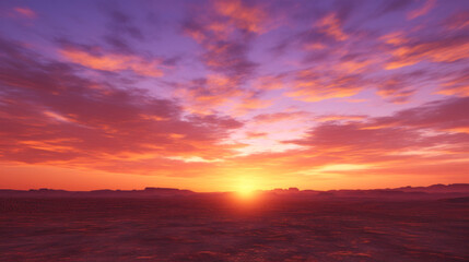 Naklejka premium A stunning sunset, with the sky aflame in a spectrum of pinks, oranges, and purples The sun slowly dips below the horizon, casting a golden light over the landscape