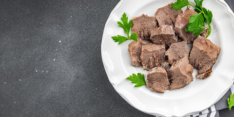 pork tongue cooked meat fresh delicious healthy eating cooking appetizer meal food snack on the table copy space food background rustic top view keto or paleo diet