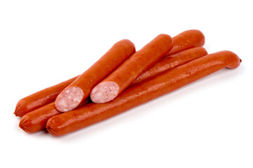 Smoked pork sausages, grill sausages, isolated on white background.