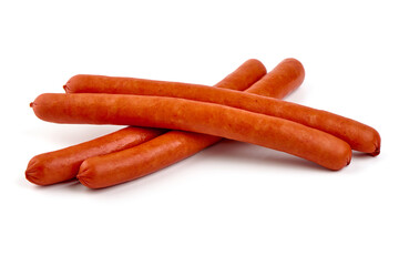 Smoked pork sausages, grill sausages, isolated on white background.