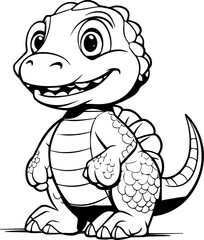 a cartoon, a cute (lizard) coloring page, black and white