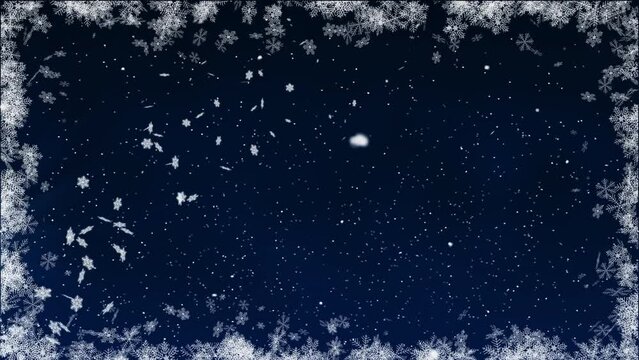 Window to the New Year. Abstract christmas animation. A flying light emitting snowflakes.