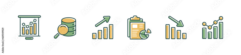 Poster business graph diagram report data statistic icon set marketing performance datum analysis chart vector illustration