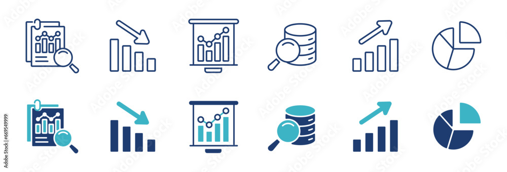 Poster data statistic graph chart icon set diagram business growth analysis vector illustration finance man