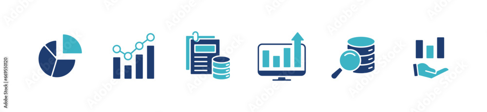 Poster set of data diagram chart analysis business statistic report icon vector financial monitoring growth symbol illustration