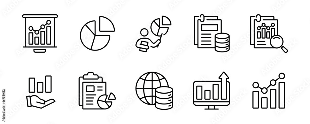 Poster marketing management graph data analysis icon set business diagram statistic infographic chart vector outline illustration 