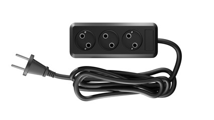 Black surge protector isolated on transparent and white background. Socket concept. 3D render