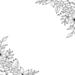 Fototapeta premium Black and white striped border created with flowers.