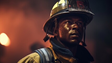 Brave Black Firefighter Battling Blaze