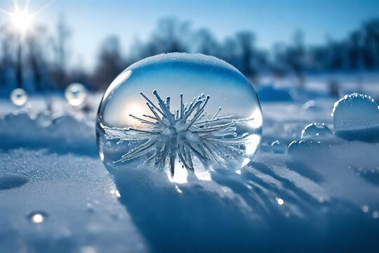 blue christmas ball on snow