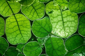 Plant cells containing chlorophyll in a green plant. Generative AI