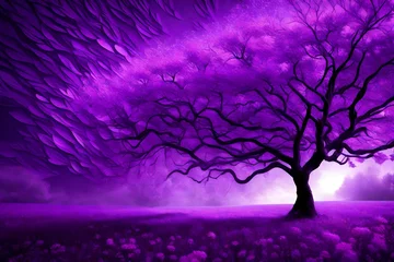 Crédence de cuisine en verre imprimé Violet landscape with tree