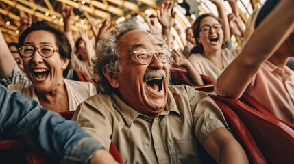 Obraz na płótnie Canvas Thrilling Roller Coaster Ride with Seniors