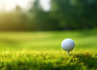 Golf ball on a stand on a grass background