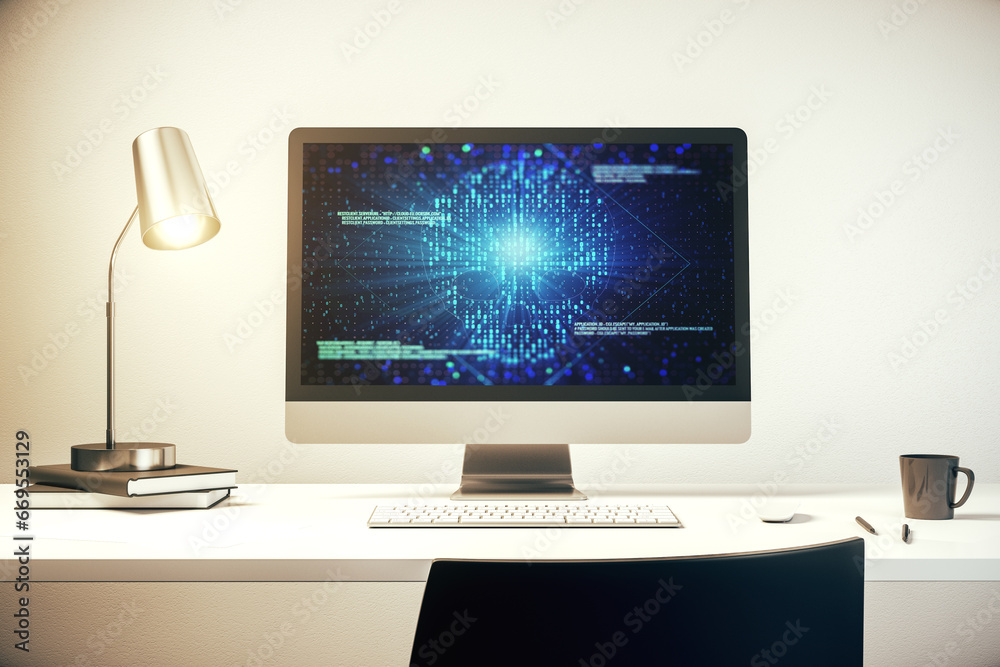 Aufkleber Creative concept of code skull illustration on modern laptop screen. Hacking and phishing concept. 3D Rendering