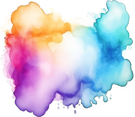 Watercolor stain isolated  on a transparent background Rainbow color