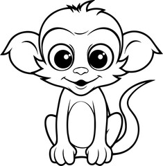 Naklejka premium a cartoon, a cute (monkey) colouring page, black and white