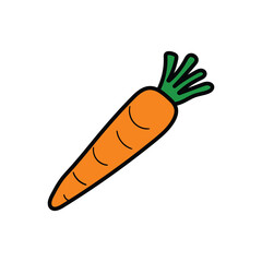 A hand-drawn cartoon carrot icon on a white background. Healthy food concept.