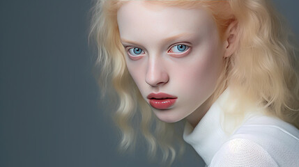 Fototapeta premium Beautiful blonde girl with blue eyes and red lips.
