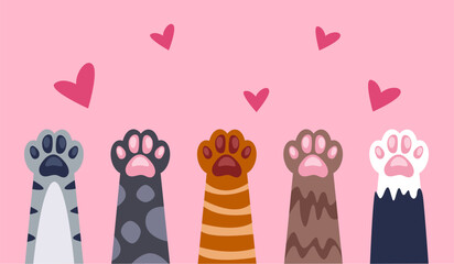 Cat paw pet animal cute kitten poster concept. Vector flat graphic design illustration