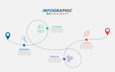 Infographic design template. Timeline concept with 4 options or steps template. layout, diagram, annual, Paper airplanes , start up, report, presentation. Vector illustration. - obrazy, fototapety, plakaty