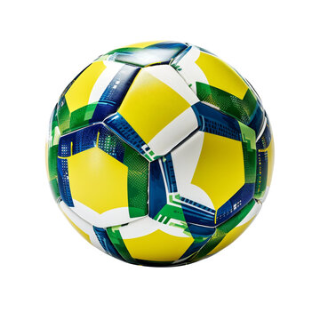 Soccer Ball Isolated on Transparent Background PNG, classic soccer ball in blue, green, white and yellow